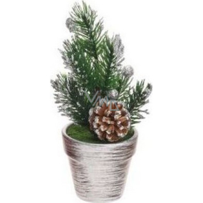 Dekorace Vánoční stromeček v květináči stříbrný 17 x 6,5 x 6,5 cm