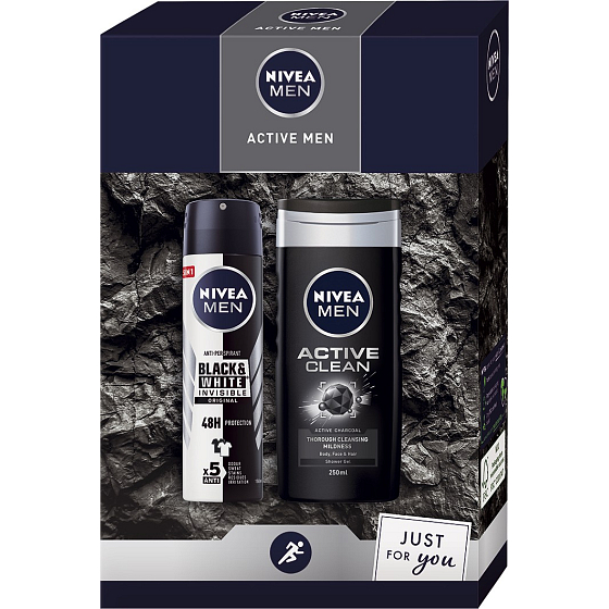 Nivea Men Active Men antiperspirant deodorant sprej 150 ml + sprchový gel 250 ml, kosmetická sada pro muže