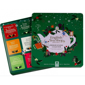English Tea Shop Bio Prémiová vánoční zelená kolekce 72 kusů bioodbouratelných pyramidek čaje, 9 příchutí, 108 g