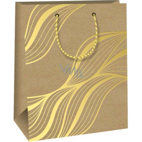Ditipo Dárková papírová taška 18 x 22,7 x 10 cm Kraft - přírodní, zlaté čáry