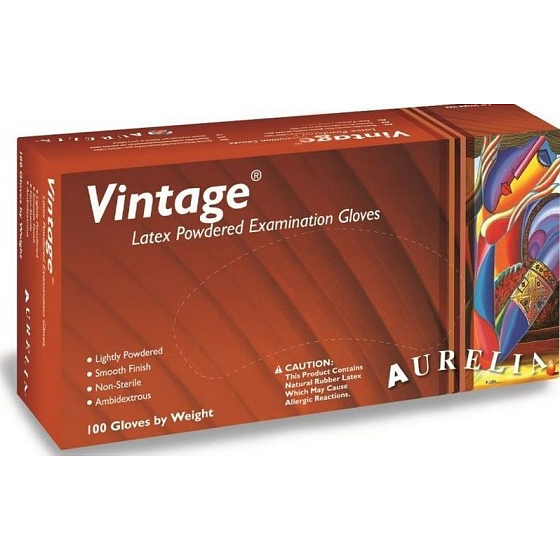 Aurelia Vitage Rukavice Latexové jednorázové s pudrem velikost M box 100 kusů