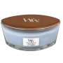 WoodWick Soft Chambray - Čisté prádlo vonná svíčka s dřevěným širokým knotem a víčkem sklo loď 453 g