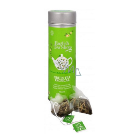 English Tea Shop Bio Zelený čaj s Tropickým ovocm 15 kusů bioodbouratelných pyramidek čaje v recyklovatelné plechové dóze 30 g
