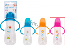 First Steps Feeding Bottle 0+ kojenecká lahev čirá s úchopy Sova růžová 250 ml