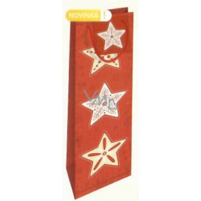 Nekupto Dárková papírová taška na láhev 33 x 10 x 9 cm červená s hvězdami Vánoční WLH