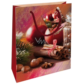 Nekupto Dárková papírová taška 23 x 18 x 10 cm Vánoční s jablky a skořicí