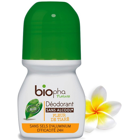 BioPha Květ tiáry kuličkový deodorant bez alkoholu, soli, hliníku pro citlivou pokožku v biokvalitě roll-on pro ženy 50 ml