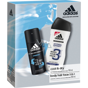 Adidas Cool & Dry Fresh antiperspirant deodorant sprej pro muže 150 ml + Hydra Sport 3v1 sprchový gel na tělo, vlasy a tvář pro muže 250 ml, kosmetická sada