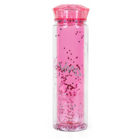 Albi Láhev na pití s dvojitou stěnou růžové glitry 600 ml
