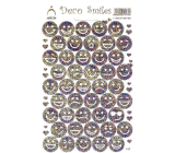 Arch Holografické dekorační samolepky smajlíci stříbrno-barevní 18 x 12 cm 417