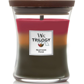 WoodWick Trilogy Hearthside Foyer - Posezení u krbu vonná svíčka s dřevěným knotem a víčkem sklo střední 275 g