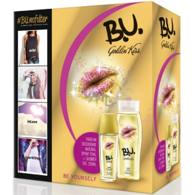 B.U. Golden Kiss parfémovaný deodorant sklo pro ženy 75 ml + sprchový gel 250 ml, kosmetická sada