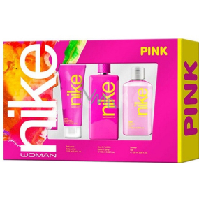 Nike Pink Woman toaletní voda pro ženy 100 ml + sprchový gel 100 ml + tělové mléko 75 ml, dárková sada pro ženy