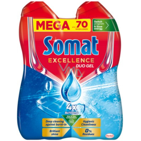 Somat Excellence Duo Gel Hygienic gel do myčky zaručí hygienickou čistotu a zářivý lesk 70 dávek 2 x 630 ml, duopack
