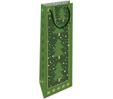 Nekupto Dárková papírová taška na láhev 33 x 10 x 9 cm Vánoční stromečky zelená