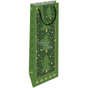 Nekupto Dárková papírová taška na láhev 33 x 10 x 9 cm Vánoční stromečky zelená