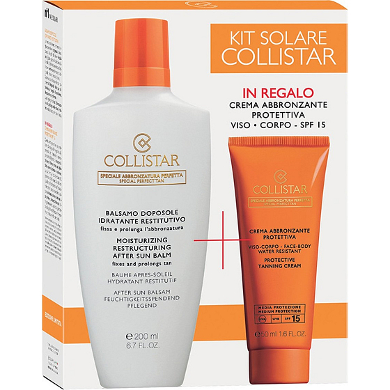 Collistar Sun Care Kit Moisturizing Restructuring After Sun Balm balzám po opalování 200 ml + Protective Tanning Cream Water Resistant SPF15 ochranný opalovací krém 50 ml, kosmetická sada