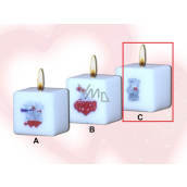 Lima Me to You Medvídek se srdíčkem svíčka s obtiskem bílá krychle 45 x 45 mm 1 kus