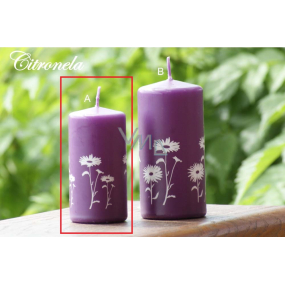 Lima Citronela repelentní svíčka proti komárům vonná s motivem květin fialová válec 50 x 100 mm