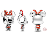 Charm Sterlingové stříbro 925 Disney Minnie Mouse myška s puntíkovanými šaty a mašlí, korálek na náramek