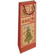 Nekupto Dárková kraftová taška na láhev 15 x 40 cm Vánoční stromeček, červená