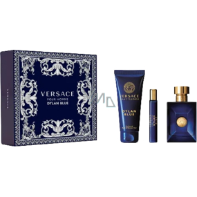 Versace Dylan Blue pour Homme toaletní voda 100 ml + sprchový gel 150 ml + toaletní voda 10 ml, dárková sada pro muže