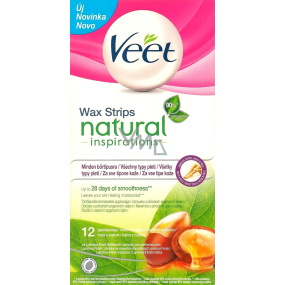 Veet Natural Studené depilační voskové pásky 12 kusů + ubrousky Luminous Finish 2 kusy