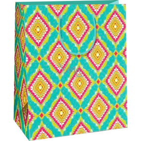 Ditipo Dárková papírová taška 26,4 x 13,7 x 32,4 cm tyrkysová, barevné kosočtverce AB