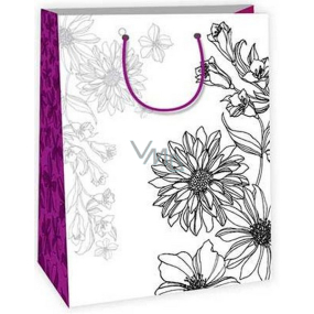 Ditipo Dárková papírová taška k vymalování 22 x 10 x 29 cm bílá, květy Kreativ 40