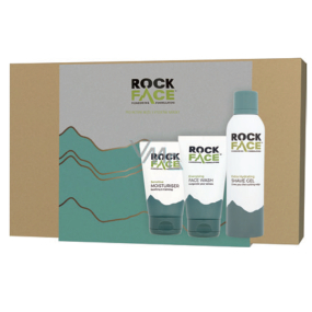 RockFace Extra Hydrating gel na holení pro muže 200 ml + Energising mycí gel na tvář 150 ml + Sensitive Moisturiser krém pro citlivou mužskou pleť 100 ml, kosmetická sada