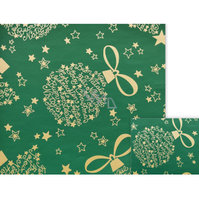 Nekupto Dárkový balicí papír 70 x 200 cm Vánoční zelený zlaté nápisy, hvězdičky