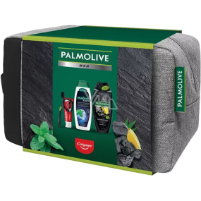 Palmolive Men Detoxifying 3v1 sprchový gel a šampon 500 ml + Anti-Dandruff šampon proti lupům 350 ml + Colgate Max White Charcoal bělicí zubní pasta 75 ml + zubní kartáček + kosmetická taška, kosmetická sada pro muže