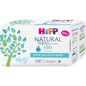HiPP Babysanft Natural Aqua čisticí vlhčené ubrousky bez plastů pro děti 2 x 60 kusů