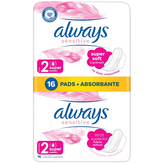 Always Sensitive Super soft intimní hygienické vložky 2 x 8 kusů
