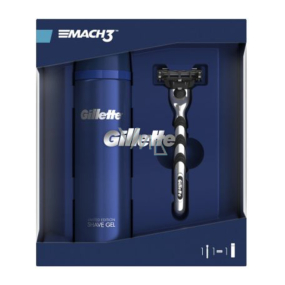 Gillette Mach3 holící strojek + náhradní hlavice 1 kus + gel na holení 200 ml, kosmetická sada, pro muže