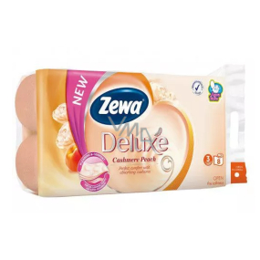 Zewa Deluxe Aqua Tube Cashmere Peach parfémovaný toaletní papír 150 útržků 3 vrstvý 8 kusů, rolička, kterou můžete spláchnout