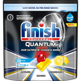 Finish Quantum Ultimate Lemon tablety do myčky, chrání nádobí a sklenice, přináší oslnivou čistotu, lesk 30 kusů