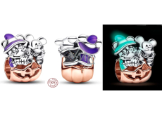 Charm Sterlingové stříbro 925 Disney Mickey Mouse & Minnie Mouse Halloweenský dýňový Luminozní korálek na náramek