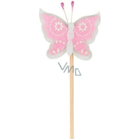 Motýlek z filcu růžový zápich 4,5 cm + špejle