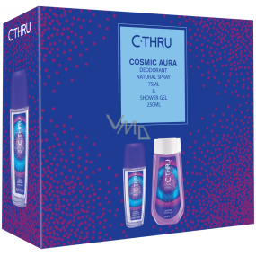 C-Thru Cosmic Aura parfémovaný deodorant sklo pro ženy 75 ml + sprchový gel 250 ml, kosmetická sada