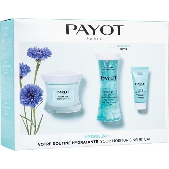 Payot Hydra24+ Creme Glacee hydratační krém pro normální až suchou pleť 50 ml + Essence vyhlazující hydratační voda pro přípravnou péči podkladová 125 ml + Baume En Masque super hydratační povzbuzující maska 15 ml, kosmetická sada 2022