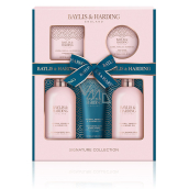 Baylis & Harding Jojoba, vanilka a mandlový olej mycí gel 300 ml + sprchový krém 300 ml + mléko na ruce a tělo 130 ml + toaletní mýdlo 150 g + tělové máslo 100 ml, kosmetická sada pro ženy