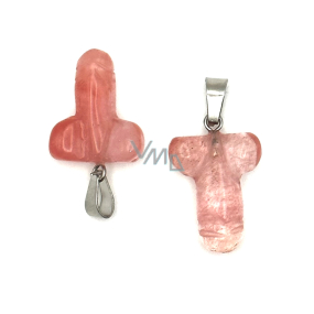 Křišťál růžový Penis pro štěstí, přívěsek ručně broušený cca 11 x 22 mm, kámen kamenů