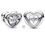 Charm Sterlingové stříbro 925 Zářivé srdce a plovoucí zirkon, korálek na náramek láska