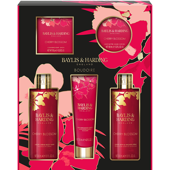 Baylis & Harding Třešňový květ sprchový krém 2 x 300 ml + tělové mléko 130 ml + toaletní mýdlo 150 g + tělové máslo 100 ml, kosmetická sada pro ženy