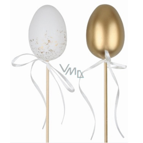 Vajíčko metalické zlatá a bílá 6 cm + špejle