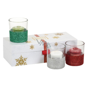 Yankee Candle Vonná svíčka votivní 49 g x 3 kusy + skleněné svícínky 3 kusy, vánoční dárková sada