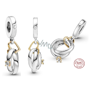 Charm Sterlingové stříbro 925 Snubní prsteny - šťastná láska, 2v1 přívěsek na náramek láska