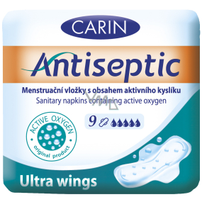 Carin Antiseptic Ultra Wings hygienické vložky s křidélky s obsahem aktivního kyslíku 9 kusů