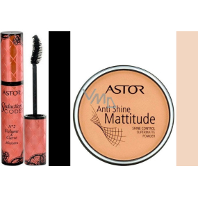 Astor Seduction Codes N2 Volume & Curve řasenka černá 10,5 ml + Astor Anti Shine Mattitude pudr 003 14 g, dárková sada